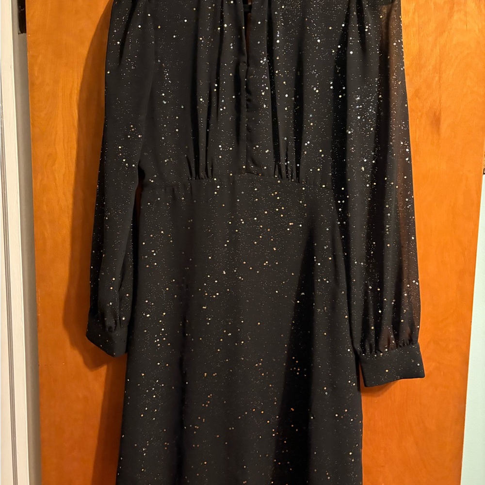 Warehouse Black Asymmetrical Dress with Silver Accents